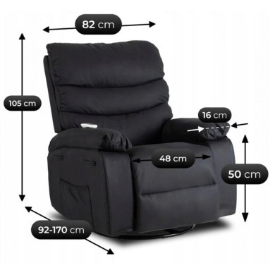 Крісло м'яке розкладне масажне з реклайнером Mebel Elit BRUCE Чорний ME.BRUCE/CZ/E/FW фото - 14