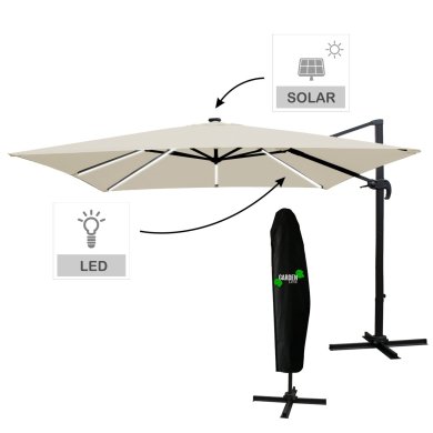 Садова парасоля з чохлом і LED Garden Line ROMA 300x300 см Бежевий GAO1565