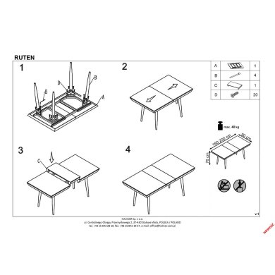 Раскладной обеденный стол Halmar RUTEN Белый V-CH-RUTEN-ST-BIAŁY фото - 2