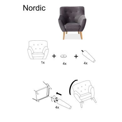 Кресло мягкое Signal Nordic 1 Welur Розовый NORDIC1CABLO12-P фото - 3