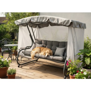 Садова гойдалка з москітною сіткою Garden Line 220х130х175 см Сірий KRE0954 фото - 9