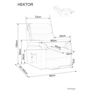 Крісло м'яке розкладне масажне з реклайнером Signal HEKTOR M Сірий HEKTORMSSSZ фото - 11