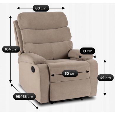 Крісло м'яке розкладне з реклайнером Mebel Elit KOBE Welur Бежевий ME.KOBE/BZ/V/FW фото - 12