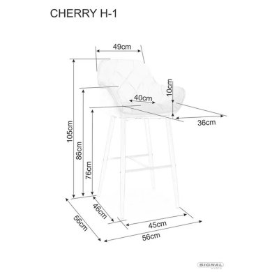 Барный стул Signal CHERRY H-1 Welur Серый CHERRYH1VCSZ фото - 4