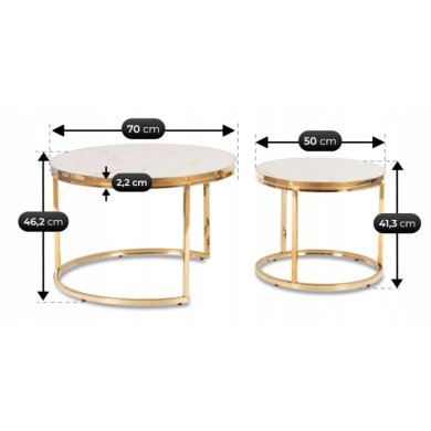 Комплект журнальних столів Mebel Elit ARON Ceramic Marmur 2 шт Білий ME.ARON/BM/ZL/CER/L фото - 7