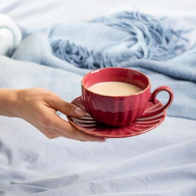 Чашка с блюдцем Homla MINA 250 мл Бордовый 238982 фото - 4