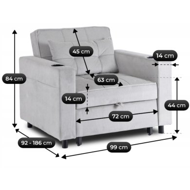 Кресло мягкое раскладное Mebel Elit SOLOR Velvet Серый ME.SOLOR/P/CZ/SZTR/FW фото - 13