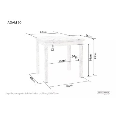 Обеденный стол Signal ADAM Дуб артизан ADAMDAC90 фото - 2