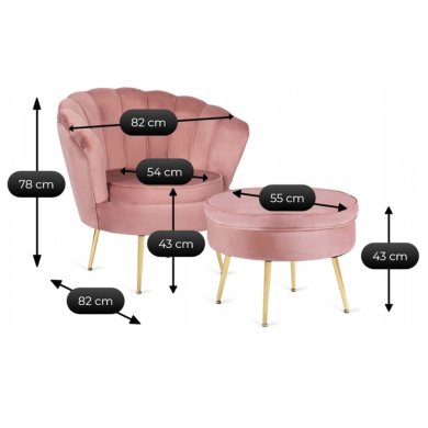 Крісло м'яке з підставкою Mebel Elit GRAND Welur Рожевий ME.GRAND/R/V/FW фото - 9