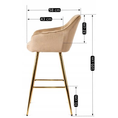 Барний стілець Mebel Elit SALEM 2 Welur Бежевий - 14 Барний стілець Mebel Elit SALEM 2 Welur Бежевий ME.SALEM2/BZ/ZL/V/H фото - 14