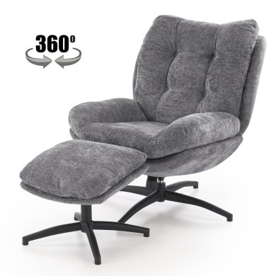 Кресло мягкое поворотное с подставкой Halmar PESTO Пепельный V-CH-PESTO-FOT-POPIELATY