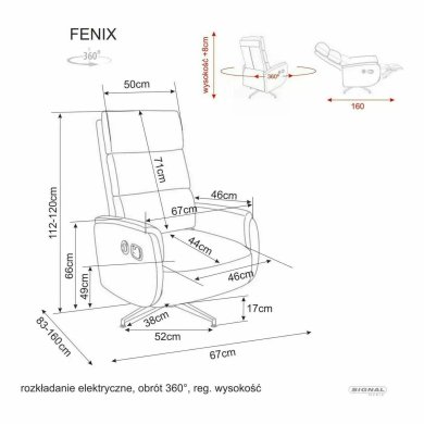 Крісло м'яке розкладне з реклайнером Signal FENIX Raven Капучино FENIXRACA45 фото - 4