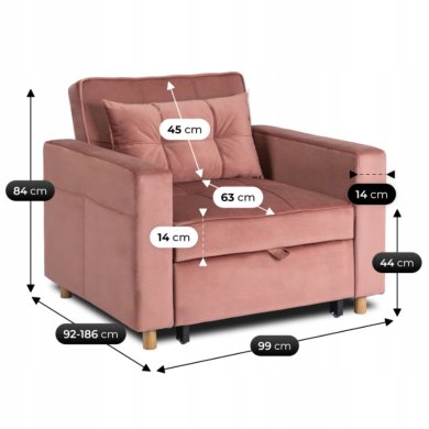 Кресло мягкое раскладное Mebel Elit SOLOR Welur Розовый ME.SOLOR2/R/V/FW фото - 15