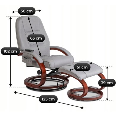 Кресло мягкое массажное с подставкой Mebel Elit CANO Серый ME.CANO/P/T/FW фото - 13