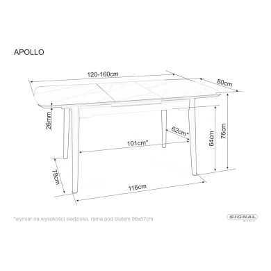 Раскладной обеденный стол Signal APOLLO Ceramic Marmur Белый APOLLOBC120 фото - 13