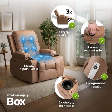 Кресло мягкое раскладное массажное с реклайнером Mebel Elit BOX Коричневый ME.BOX/KAR/E/FW фото - 14