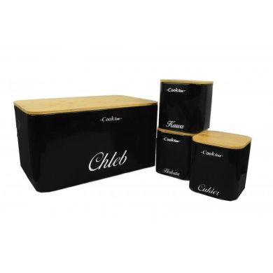 Набір із хлібниці та контейнерів Chomik RAFANO | Чорний / Дерево NEL7113 фото - 2