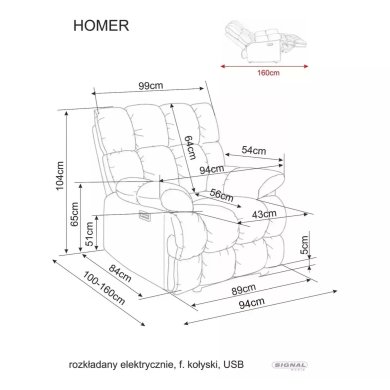 Крісло м'яке розкладне з реклайнером Signal HOMER Raven Капучино HOMERRACA45 фото - 10