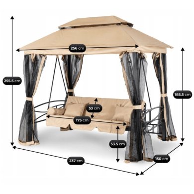 Садовые качели с москитной сеткой Mebel Elit CARMEN 237x150x256 см Бежевый ME.CARMEN/BZ/T/OGR/HUS фото - 12