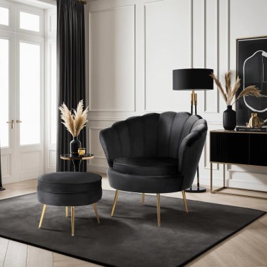 Крісло м'яке з підставкою Mebel Elit GRAND Welur Чорний ME.GRAND/CZ/V/FW фото - 9