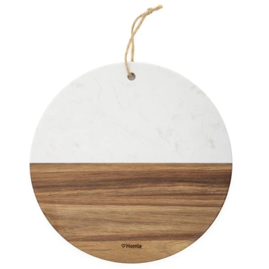 Декоративна дошка Homla MARBLE 25 см | Білий мармур / Дерево 214014