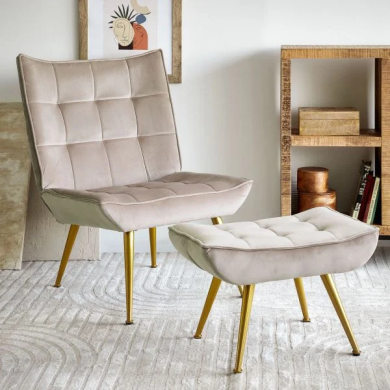 Кресло мягкое с подставкой Homla VINNIS Welur Бежевый 216131 фото - 10