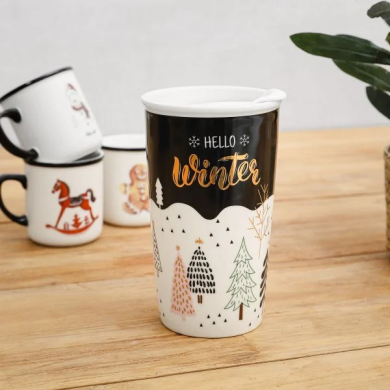 Кружка з кришкою Homla TALLO 450 мл | Чорний / Білий / Принт - 3 Кружка з кришкою Homla TALLO 450 мл | Чорний / Білий / Принт 211089 фото - 3