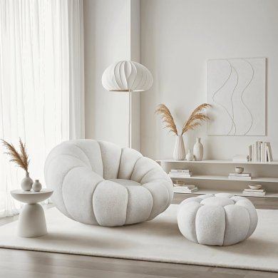 Кресло мягкое поворотное с пуфом Mebel Elit PETTIT Кремовый - 6 Кресло мягкое поворотное с пуфом Mebel Elit PETTIT Кремовый ME.PETTIT/KR/TB/FW фото - 6