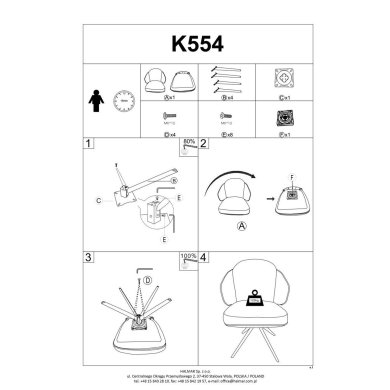 Обідній стілець поворотний Halmar K554 Попелястий V-CH-K/554-KR-POPIELATY фото - 14