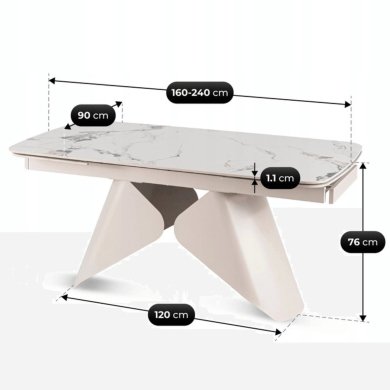 Раскладной обеденный стол Mebel Elit VERONA Белый ME.VERONA/B/KASZ/CER/S160-220 фото - 12