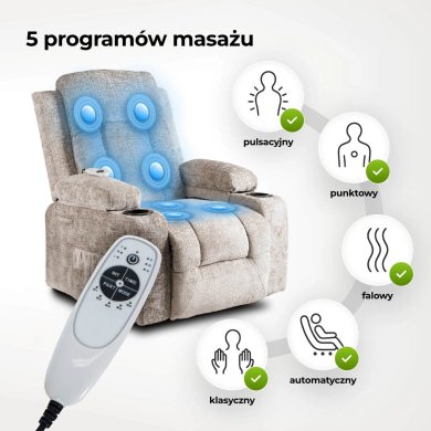 Кресло мягкое раскладное массажное с реклайнером Mebel Elit BOX Welur Бежевый ME.BOX/BZ/V/FW фото - 15