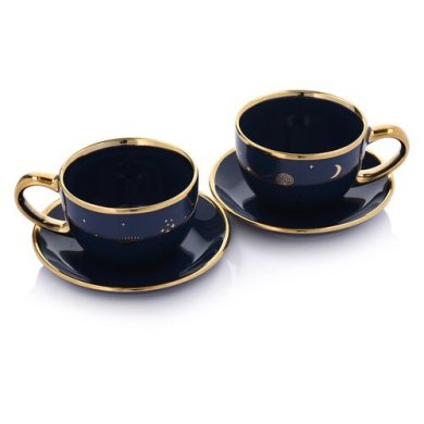 Чашка с блюдцем Duka Celestial 200 мл | Темно-синий / Золотой принт 2220765 фото - 3
