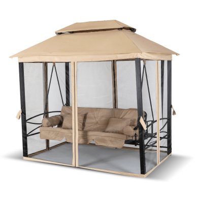 Садовые качели с москитной сеткой Mebel Elit CARMEN 237x150x256 см Бежевый ME.CARMEN/BZ/T/OGR/HUS фото - 2