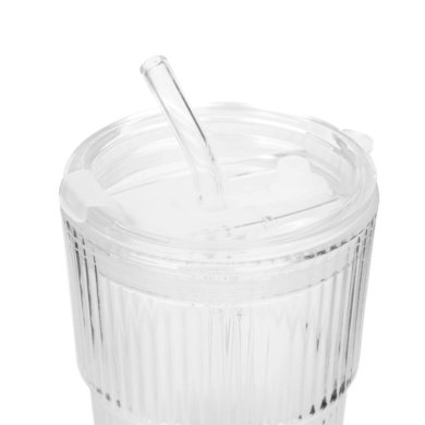 Склянка з кришкою та трубочкою Homla EMBO GROOVE 400 мл Прозорий - 2 Склянка з кришкою та трубочкою Homla EMBO GROOVE 400 мл Прозорий 227286 фото - 2
