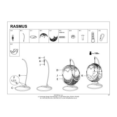 Подвесное кресло-кокон Halmar RASMUS Пепельный - 11 Подвесное кресло-кокон Halmar RASMUS Пепельный V-CH-RASMUS-FOT фото - 11