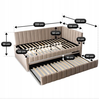 Раскладная кушетка Mebel Elit VILLEMO Welur 120x200 см Бежевый ME.VILLEMO/120/90/BZ/V/LOZWYS фото - 8