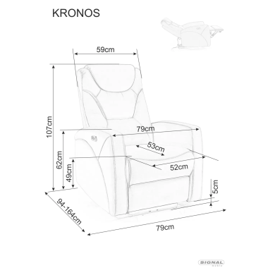 Крісло м'яке розкладне з реклайнером Signal KRONOS Welur Кориця KRONOSVCY фото - 7