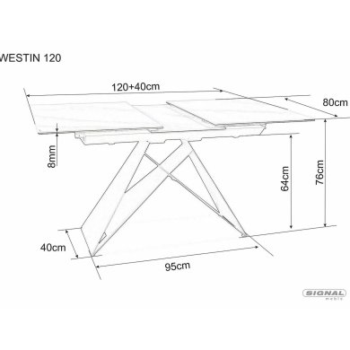 Раскладной обеденный стол Signal WESTIN SC Ceramic Marmur Белый WESTINSCB120 фото - 10