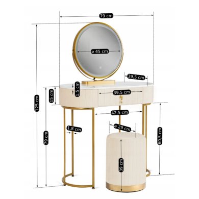 Туалетный стол c пуфом Mebel Elit ASHLEY MINI Marmur Бежевый ME.ASHLEYMINI/BZ/ZL/B фото - 8