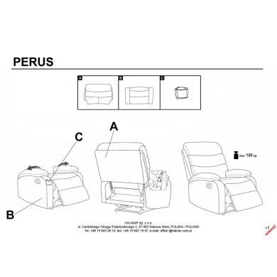 Кресло мягкое раскладное с реклайнером Halmar PERUS Бежевый V-CH-PERUS-FOT-BEŻOWY фото - 3