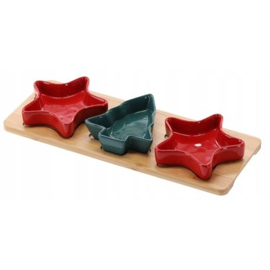 Сервировочный набор мисок Chomik GWIAZDA CHOINKA | Зеленый / Красный / Дерево MUT4598 фото - 3