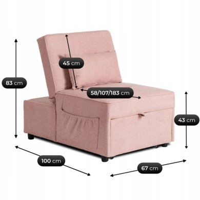 Кресло мягкое раскладное Mebel Elit IBERIS Розовый ME.IBERIS/R/T/FW67 фото - 14
