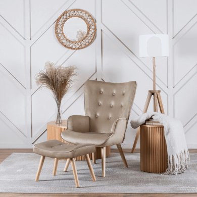 Кресло мягкое с подставкой Mebel Elit LOZANO Welur Бежевый ME.LOZANO/BZ/DK/V/FW фото - 8