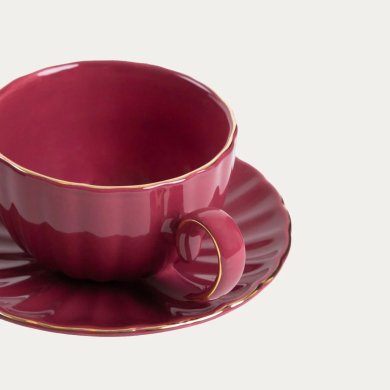 Чашка с блюдцем Homla MINA 250 мл Бордовый 238982 фото - 3