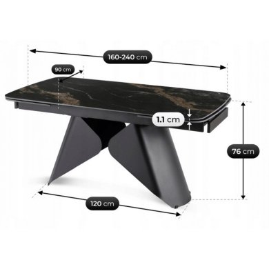 Раскладной обеденный стол Mebel Elit VERONA Marmur Черный ME.VERONA/CZZL/CZ/CER/S160-220 фото - 12