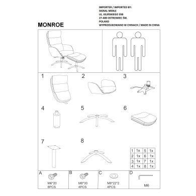 Кресло мягкое поворотное с подставкой Signal Monroe Velvet Серый MONROEVSZ фото - 3