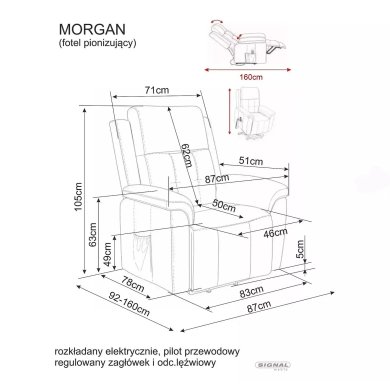 Крісло м'яке розкладне з реклайнером Signal MORGAN Raven Сірий MORGANRASZ07 фото - 10
