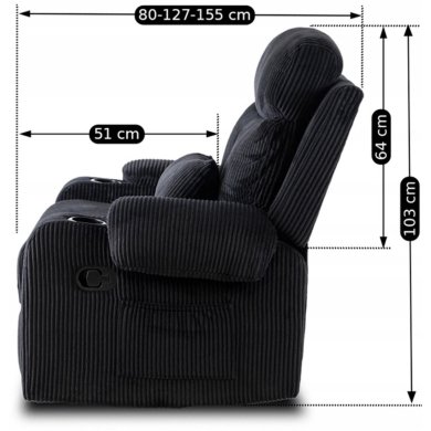 Крісло м'яке розкладне з реклайнером Mebel Elit TORRES Velvet Чорний ME.TORRES/CZ/SZTR/FW фото - 15