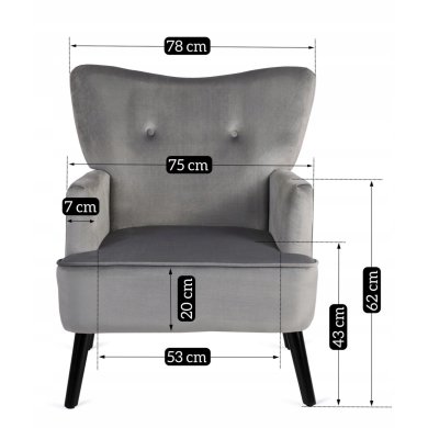 Крісло м'яке Mebel Elit BUNNY Welur 2 Сірий - 13 Крісло м'яке Mebel Elit BUNNY Welur 2 Сірий ME.BUNNY/P/CZ/V/FW фото - 13