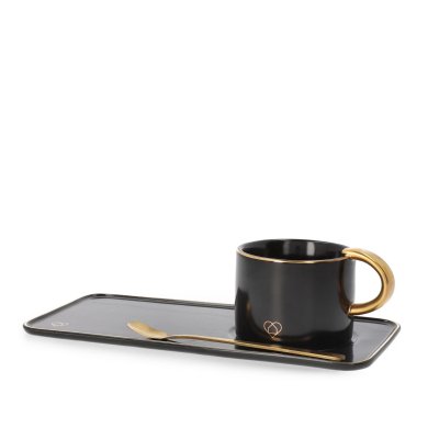 Чашка з блюдцем та ложкою Homla BOMLO 200 мл | Чорний - 2 Чашка з блюдцем та ложкою Homla BOMLO 200 мл | Чорний 200835 фото - 2